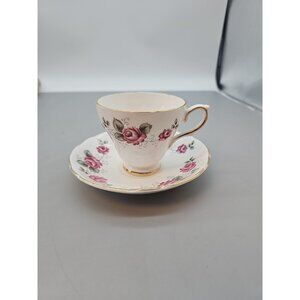 Delphine Bone China Floral Pink/White Teacup & Saucer England Vintage
